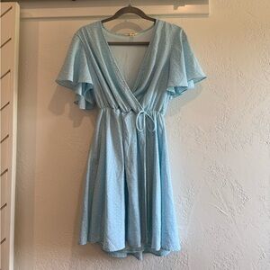 Light Blue Polka Dot V neck Wrap Dress Size M